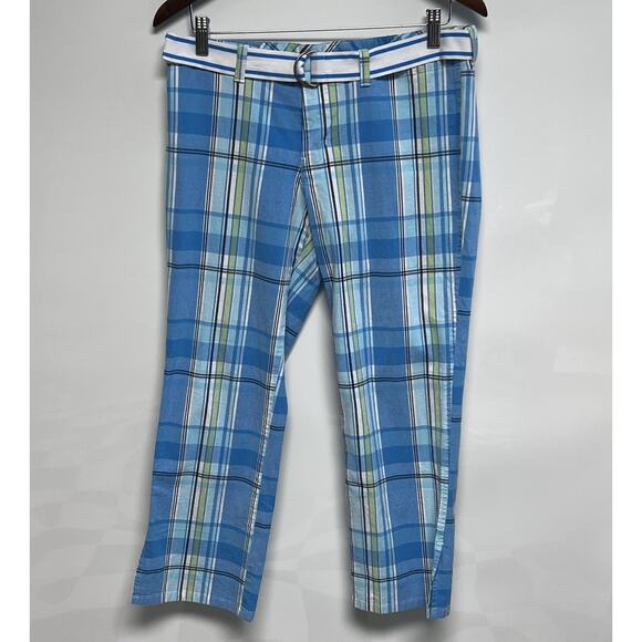 VTG Y2k 90s Abercrombie & Fitch Plaid Pantsw/ Belt Capris Preppy Academia Sz 10 - Picture 1 of 13